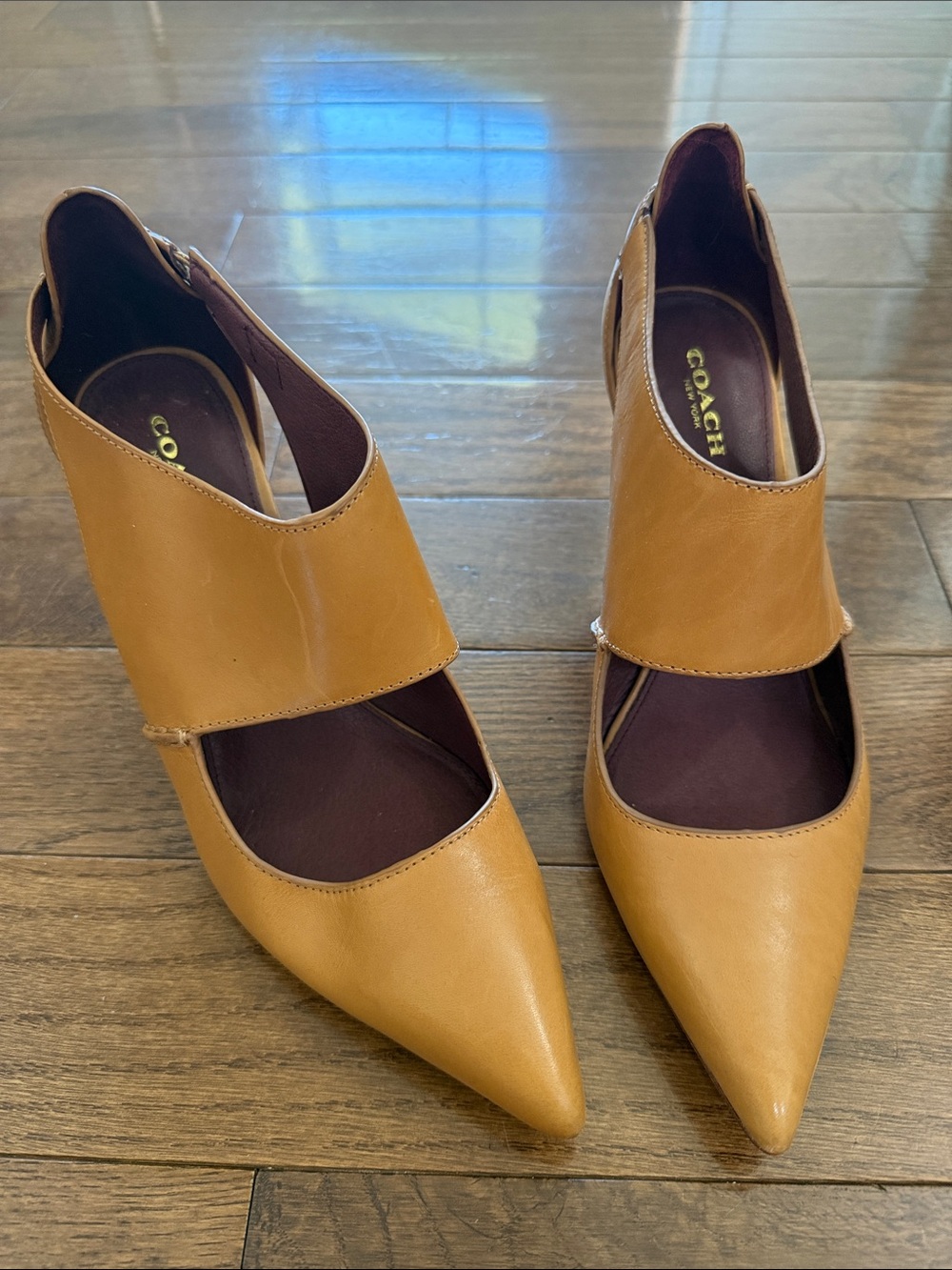 Coach Tan Pointed Leather Cutout Heels